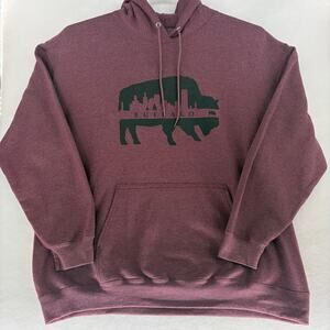 In the Buff Apparel Buffalo Skyline Pullover Hoodie Maroon ApproxWomens 2XL